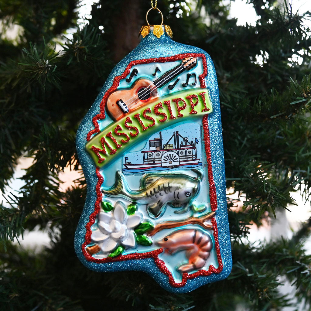 Mississippi Glass Ornament - TheMississippiGiftCompany.com