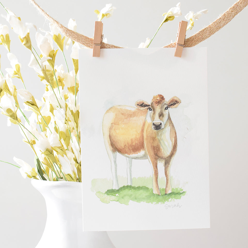 Sarah McCullen Watercolor Print- Brown Cow - TheMississippiGiftCompany.com