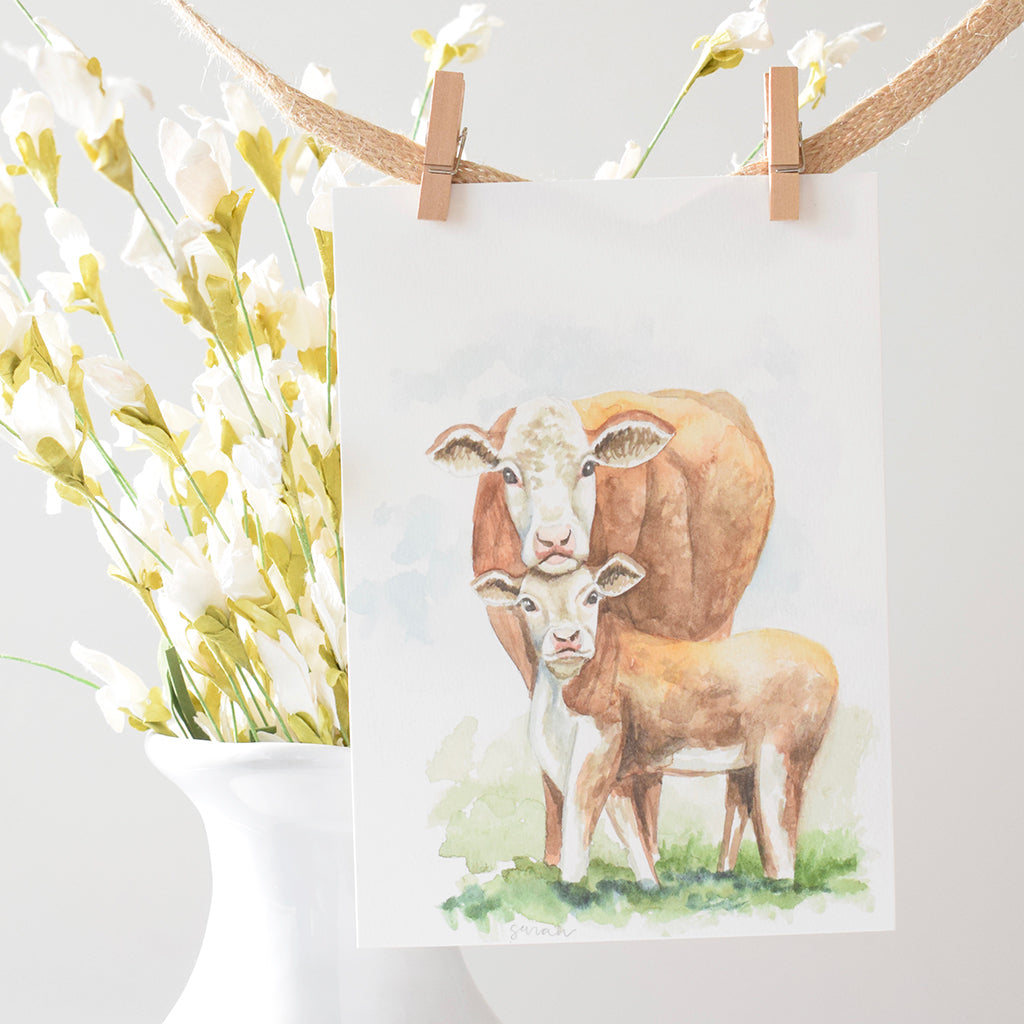 Sarah McCullen Watercolor Print- Cows - TheMississippiGiftCompany.com