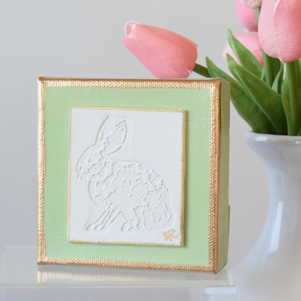 4"x4" Canvas Bunny Green - TheMississippiGiftCompany.com