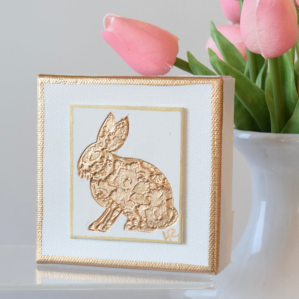 4"x4" Canvas Bunny White - TheMississippiGiftCompany.com