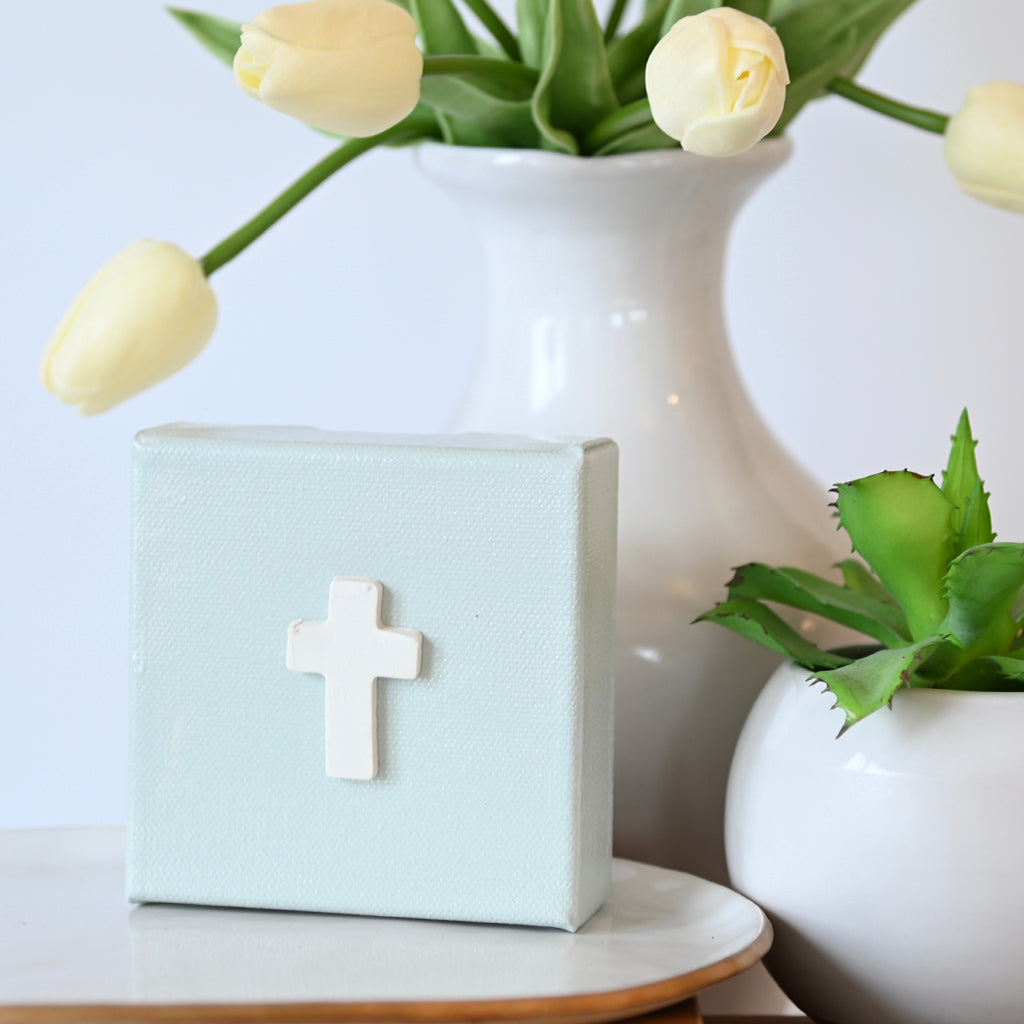 4"x4" Clay Cross Canvas Blue - TheMississippiGiftCompany.com