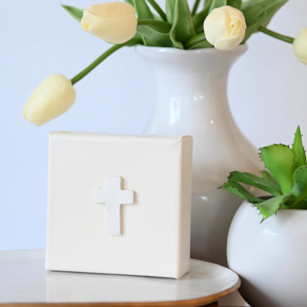 4"x4" Clay Cross Canvas Ivory - TheMississippiGiftCompany.com