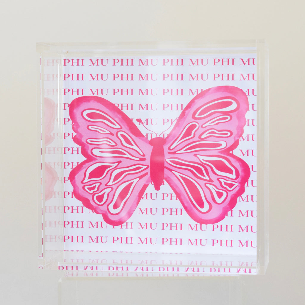 Phi Mu Butterfly Acrylic Tray - TheMississippiGiftCompany.com