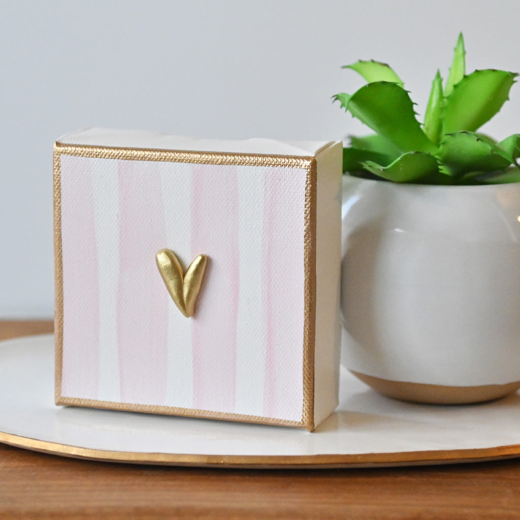 Pink Stripe Clay Heart Canvas - TheMississippiGiftCompany.com