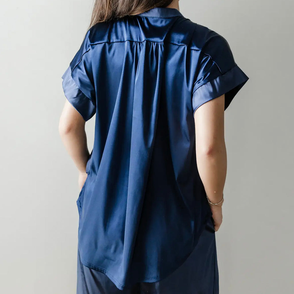 Navy Satin Everly Top - TheMississippiGiftCompany.com