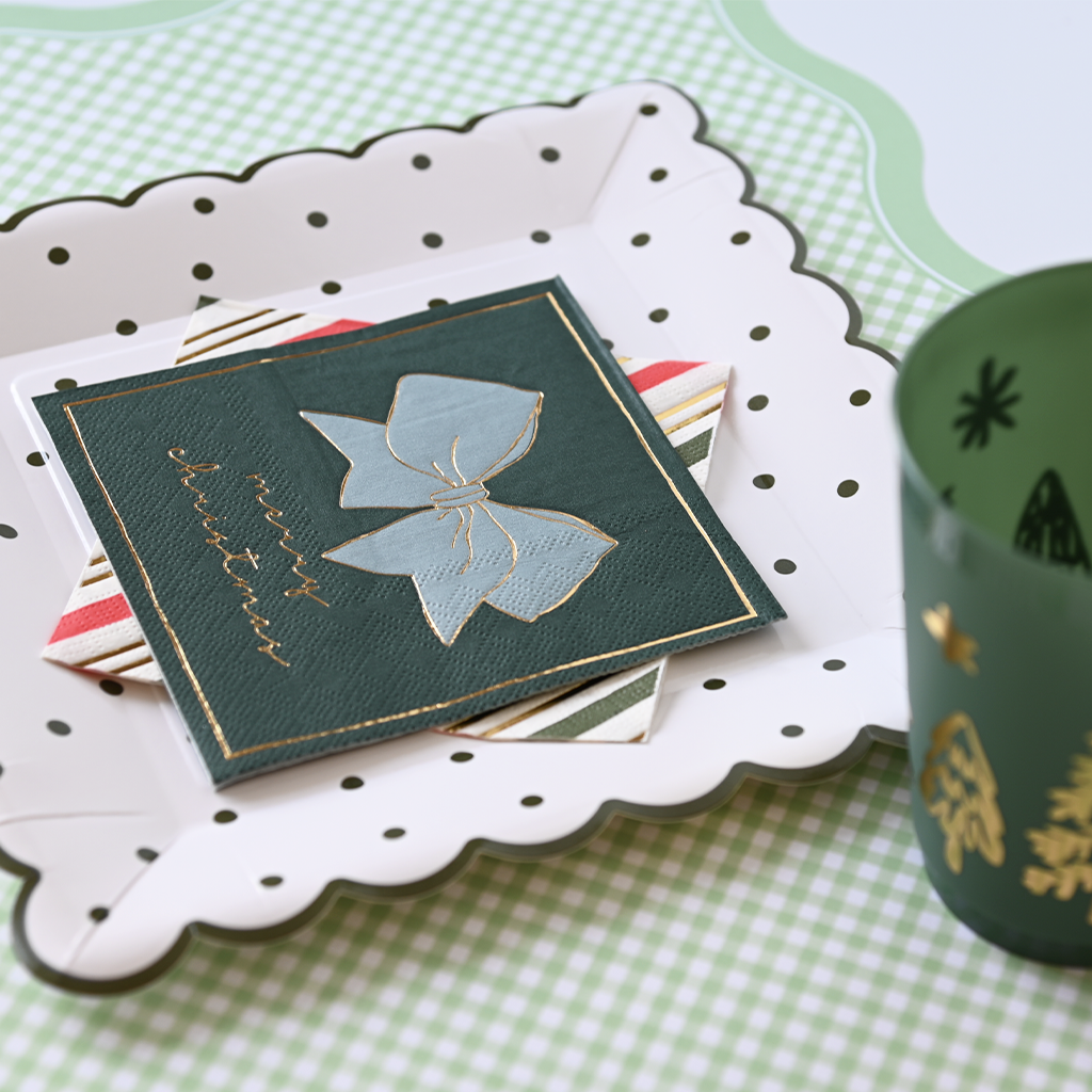 Green Bow Beverage Napkins - TheMississippiGiftCompany.com