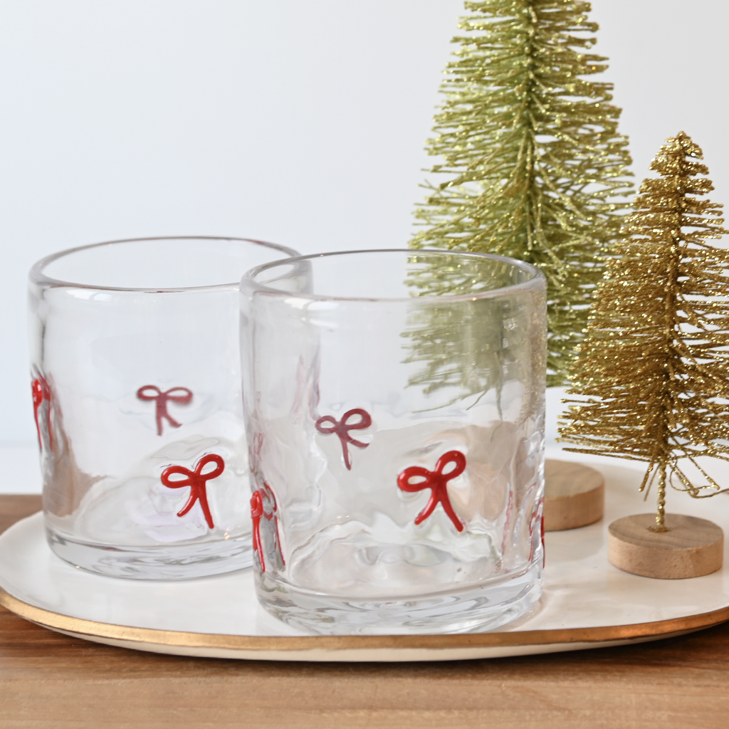 Red Bows Rocks Glass - TheMississippiGiftCompany.com