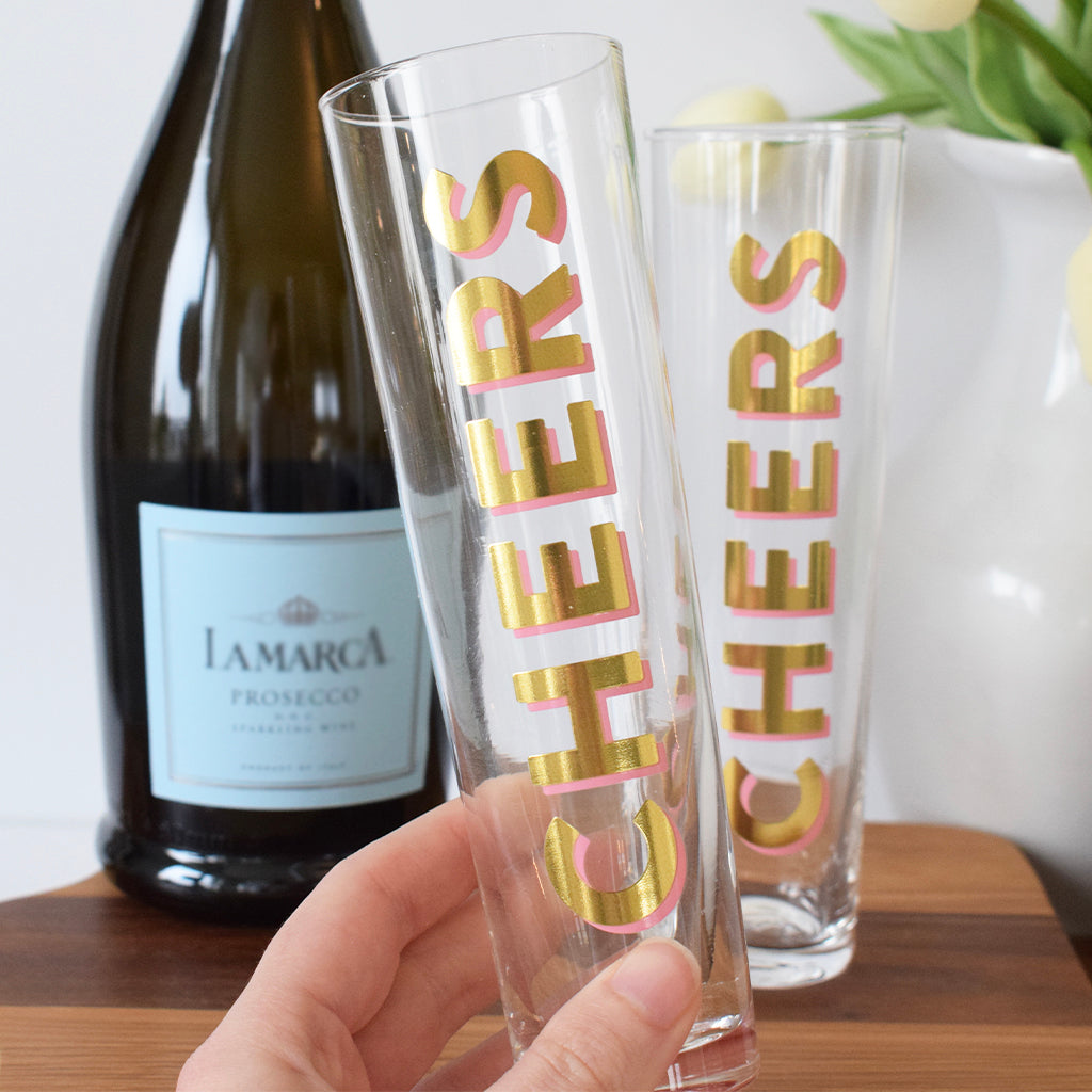 Cheers Flat Champagne Glass - TheMississippiGiftCompany.com