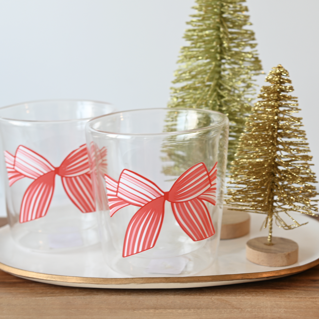 Christmas Bow Rocks Glass - TheMississippiGiftCompany.com