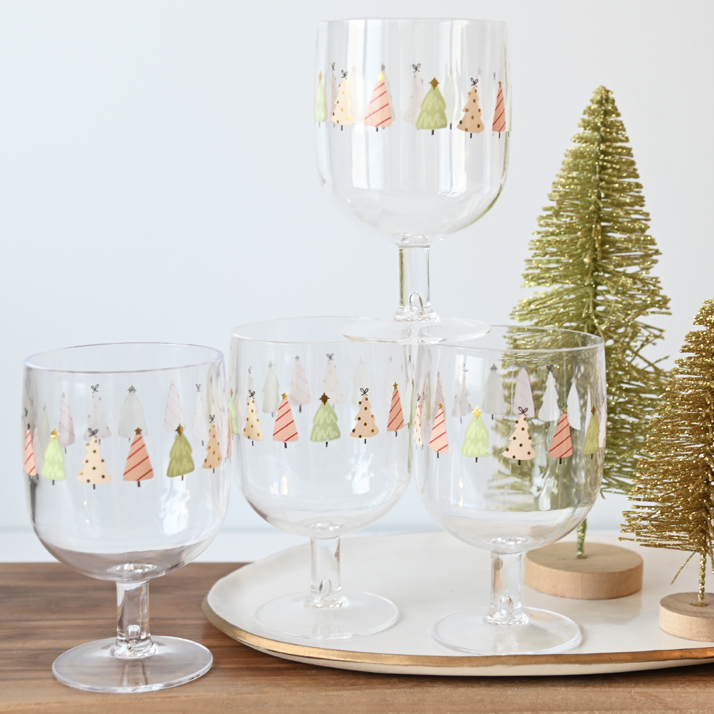 Christmas Trees Acrylic Wine Glasses - TheMississippiGiftCompany.com