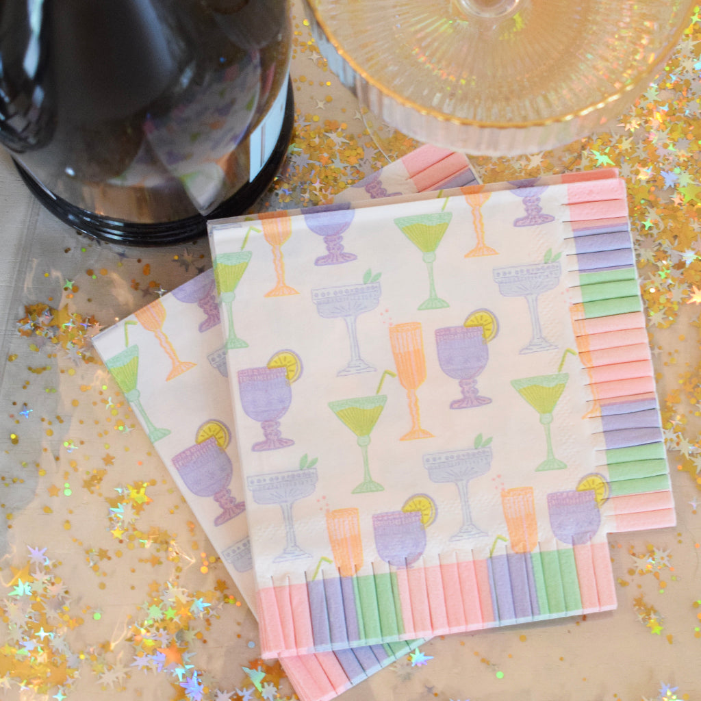 Cocktail Glasses with Fringe Beverage Napkins - TheMississippiGiftCompany.com
