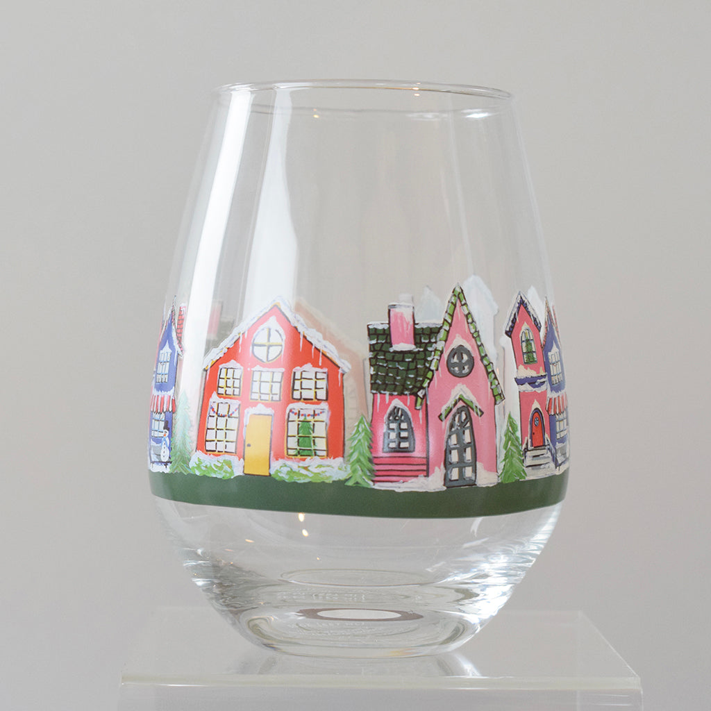 Gingerbread Houses Jumbo Stemless Wine Glass - TheMississippiGiftCompany.com