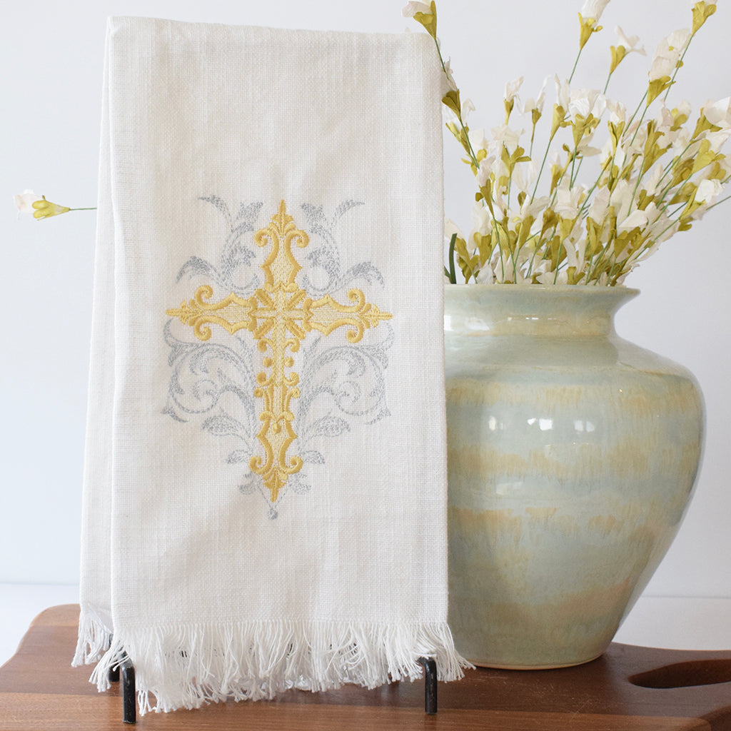 Gold and Silver Cross Kitchen Towel - TheMississippiGiftCompany.com