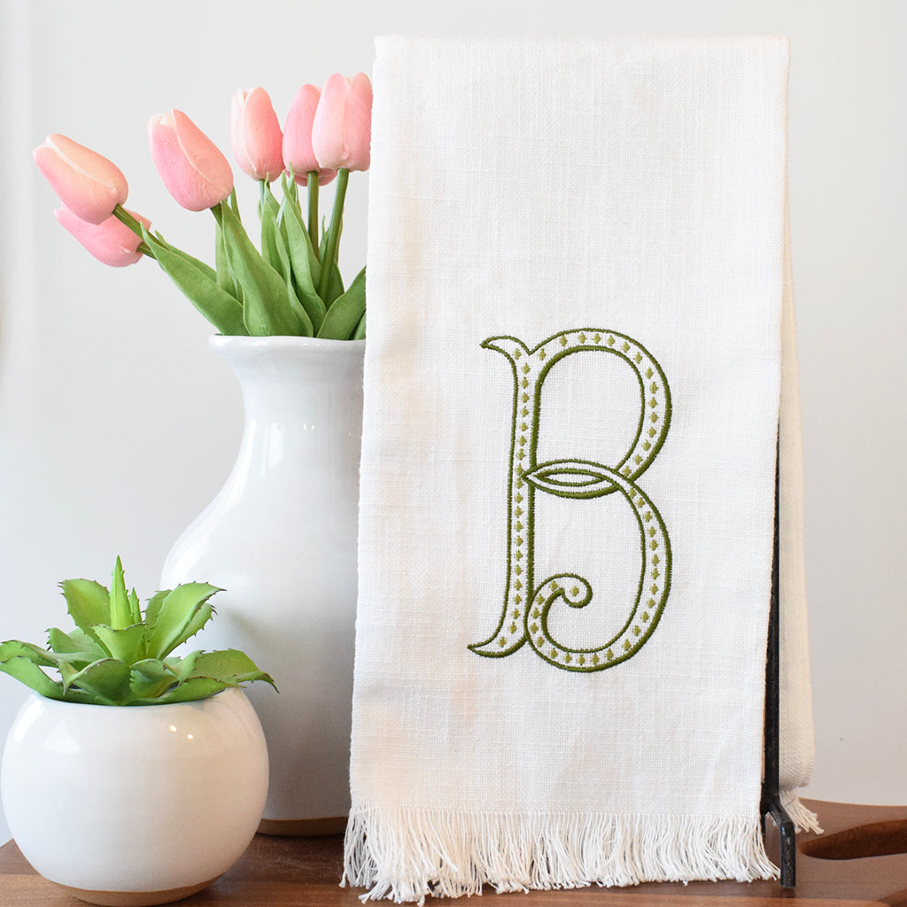 Green Dot Initial Hand Towel - TheMississippiGiftCompany.com