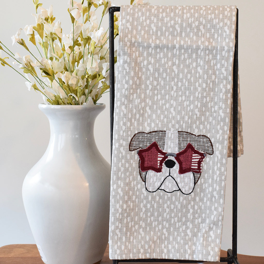 Bulldog Star Glasses Tea Towel - TheMississippiGiftCompany.com