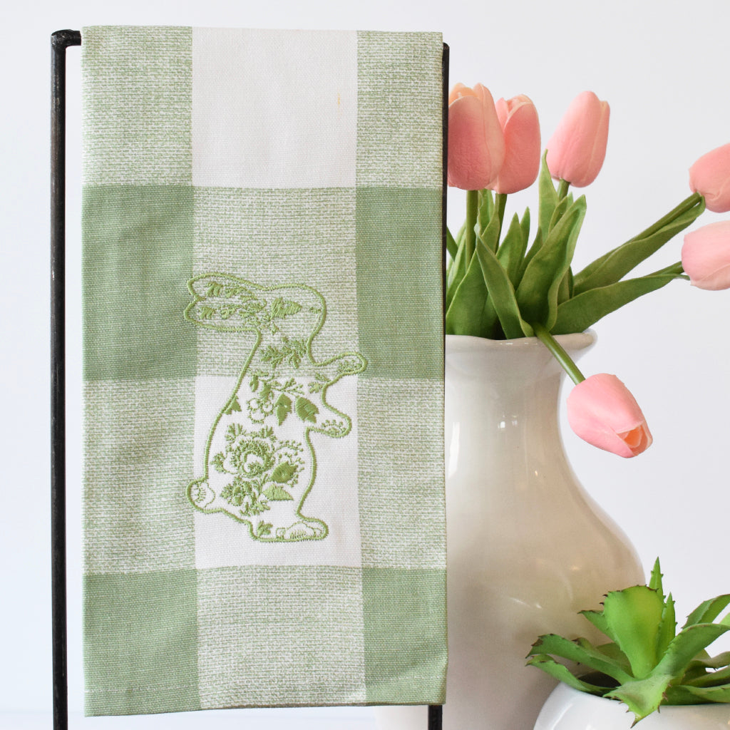 Green Plaid with Green Bunny Kitchen Towel - TheMississippiGiftCompany.com