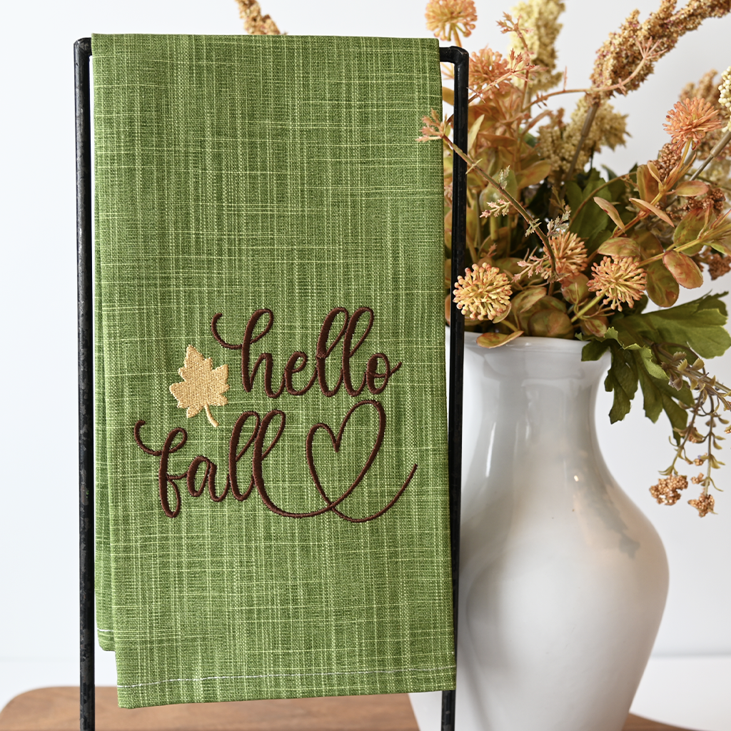 Hello Fall Green Hand Towel - TheMississippiGiftCompany.com
