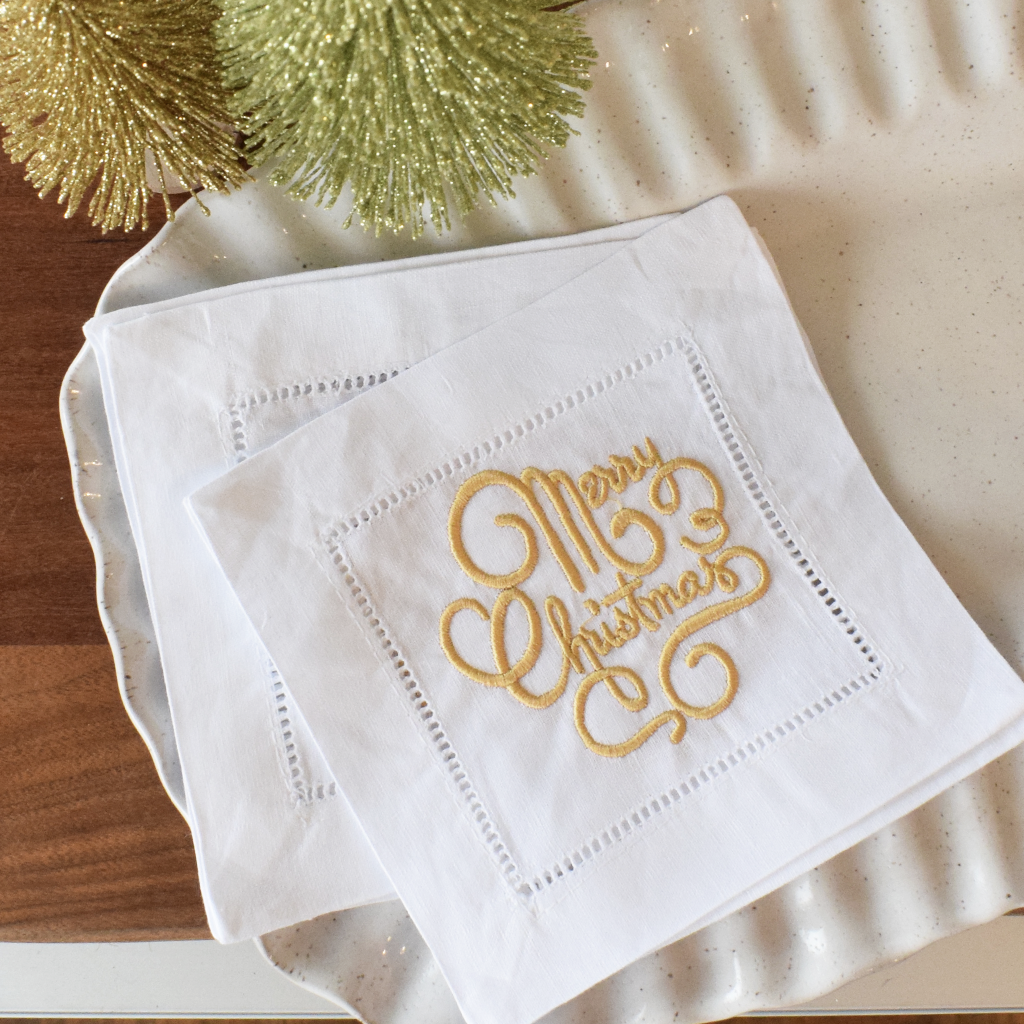 Merry Christmas Cocktail Napkin Set-Gold - TheMississippiGiftCompany.com