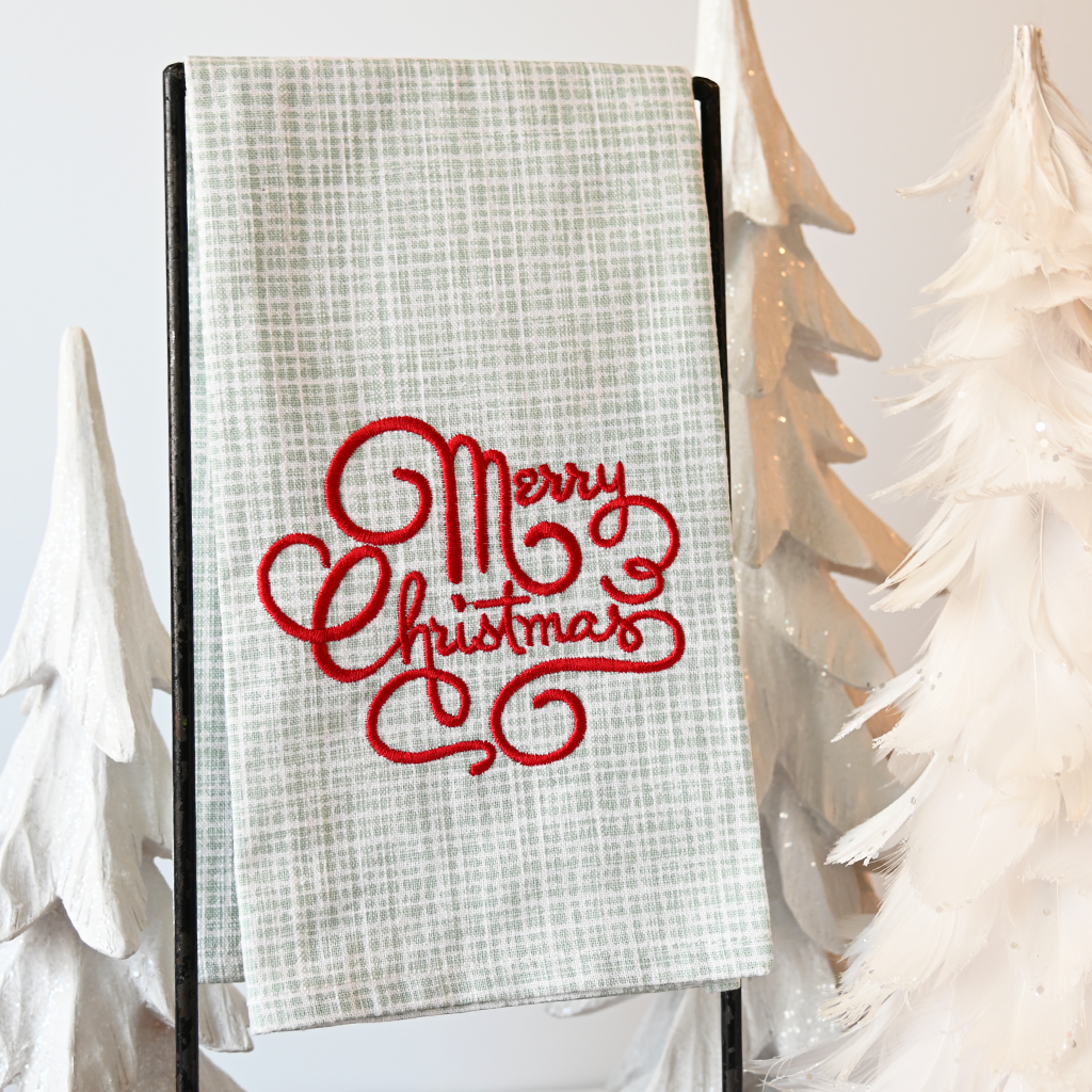 Merry Christmas Script Hand Towel - TheMississippiGiftCompany.com