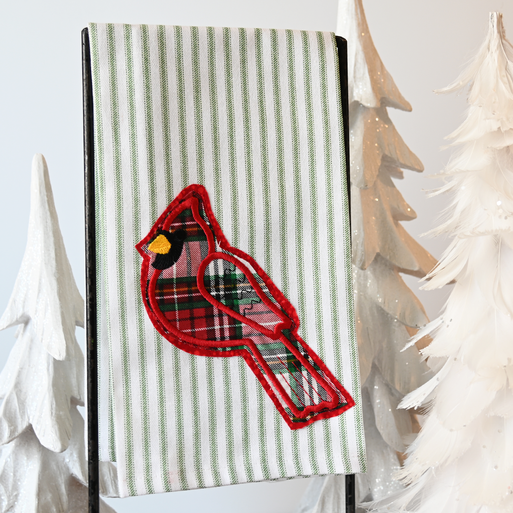 Plaid Cardinal Hand Towel - TheMississippiGiftCompany.com