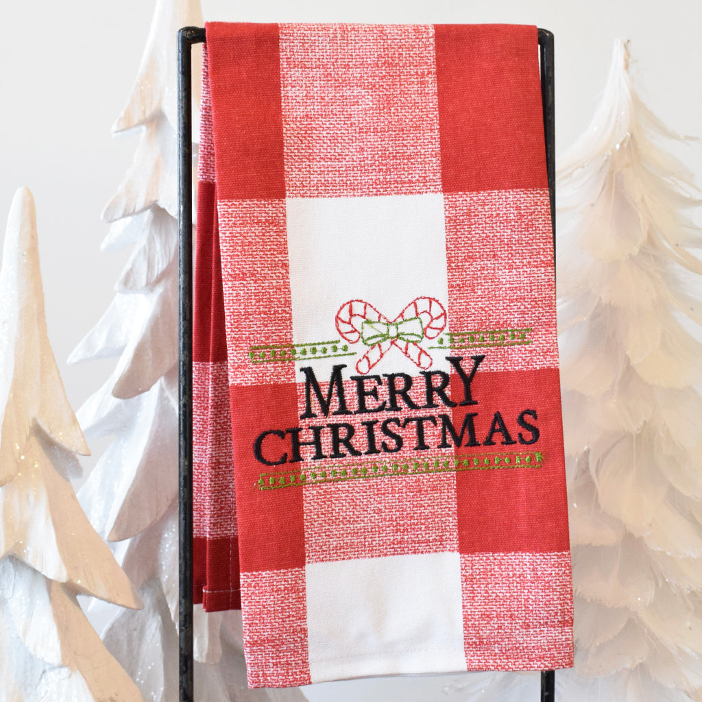 Red Plaid Merry Christmas Kitchen Towel - TheMississippiGiftCompany.com