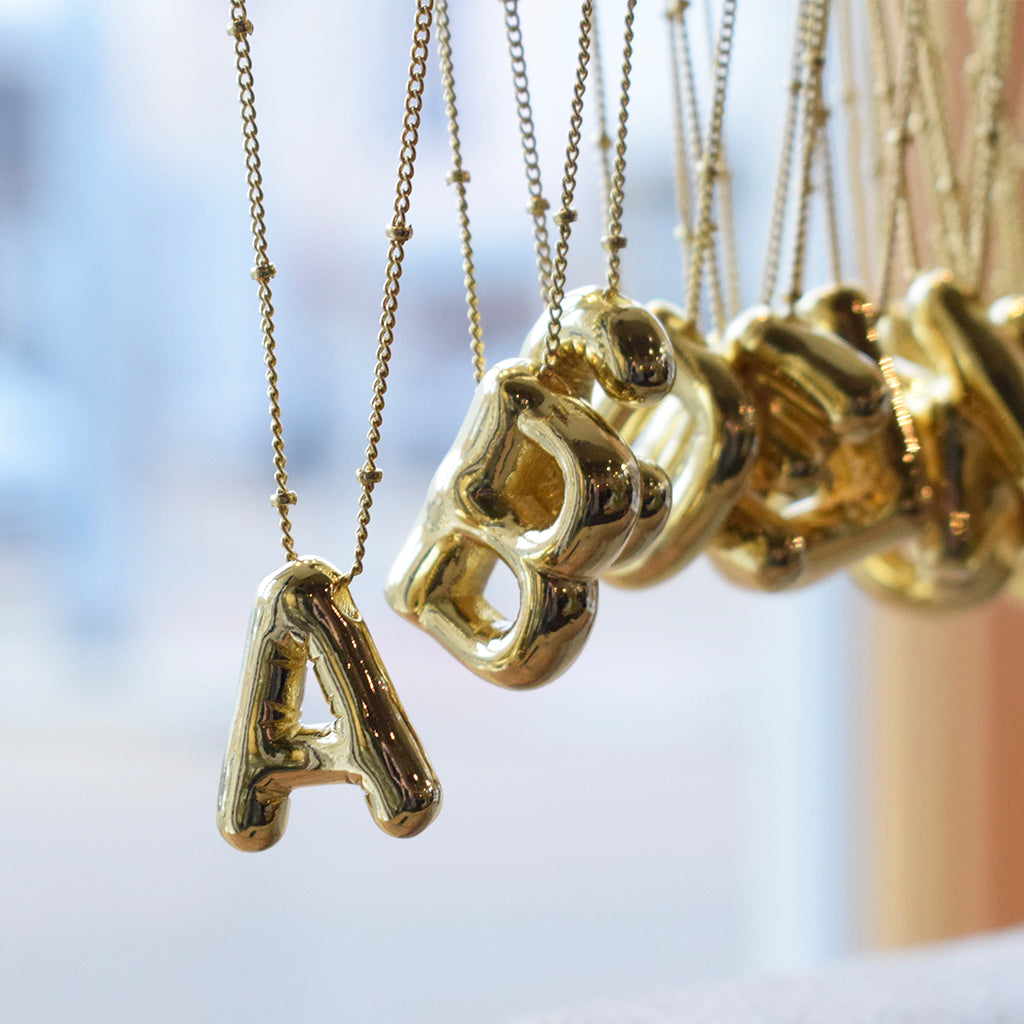 Gold Bubble Letter Initial Necklace - TheMississippiGiftCompany.com