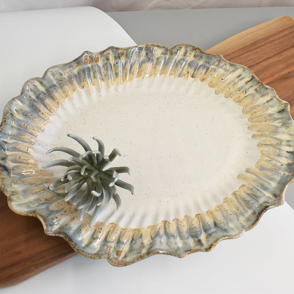 Scalloped Oval Platter 15" Magnolia - TheMississippiGiftCompany.com