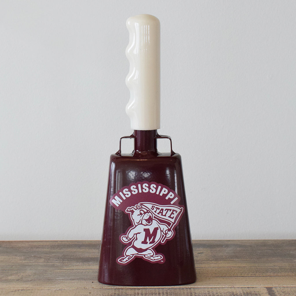 Medium Maroon Cowbell- Bulldog with Pennant - TheMississippiGiftCompany.com