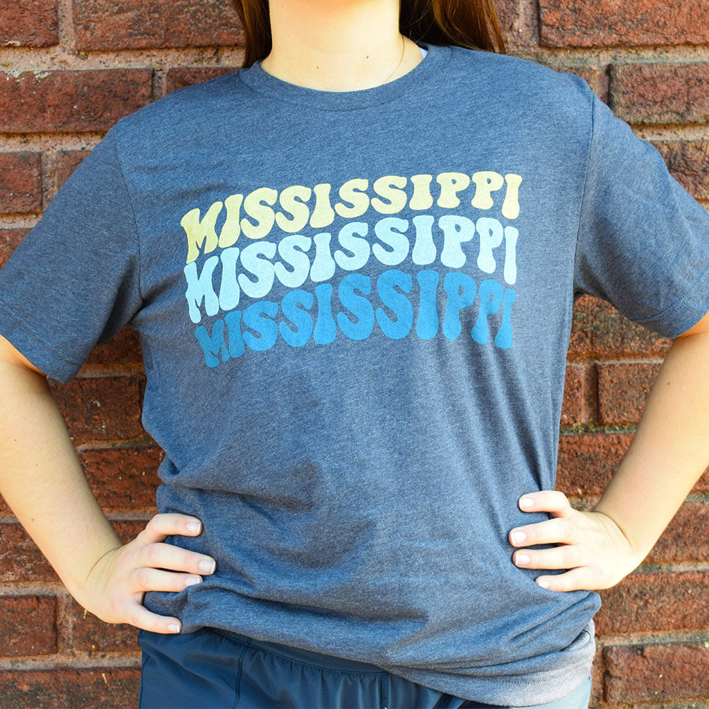 Navy Mississippi Groovy Tee - TheMississippiGiftCompany.com