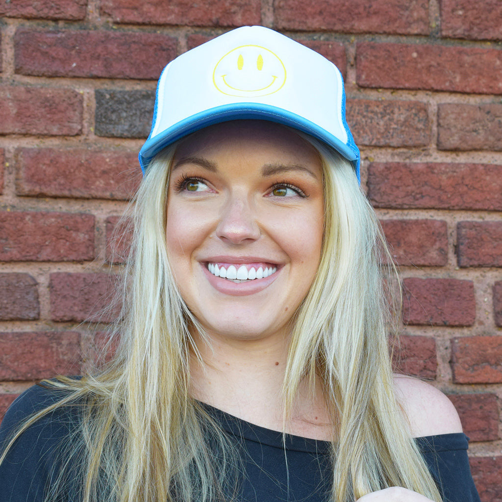 Blue Hat with Yellow Smiley - TheMississippiGiftCompany.com