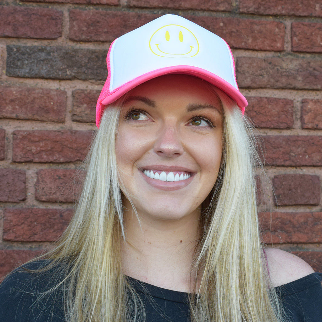 Pink Hat with Yellow Smiley - TheMississippiGiftCompany.com