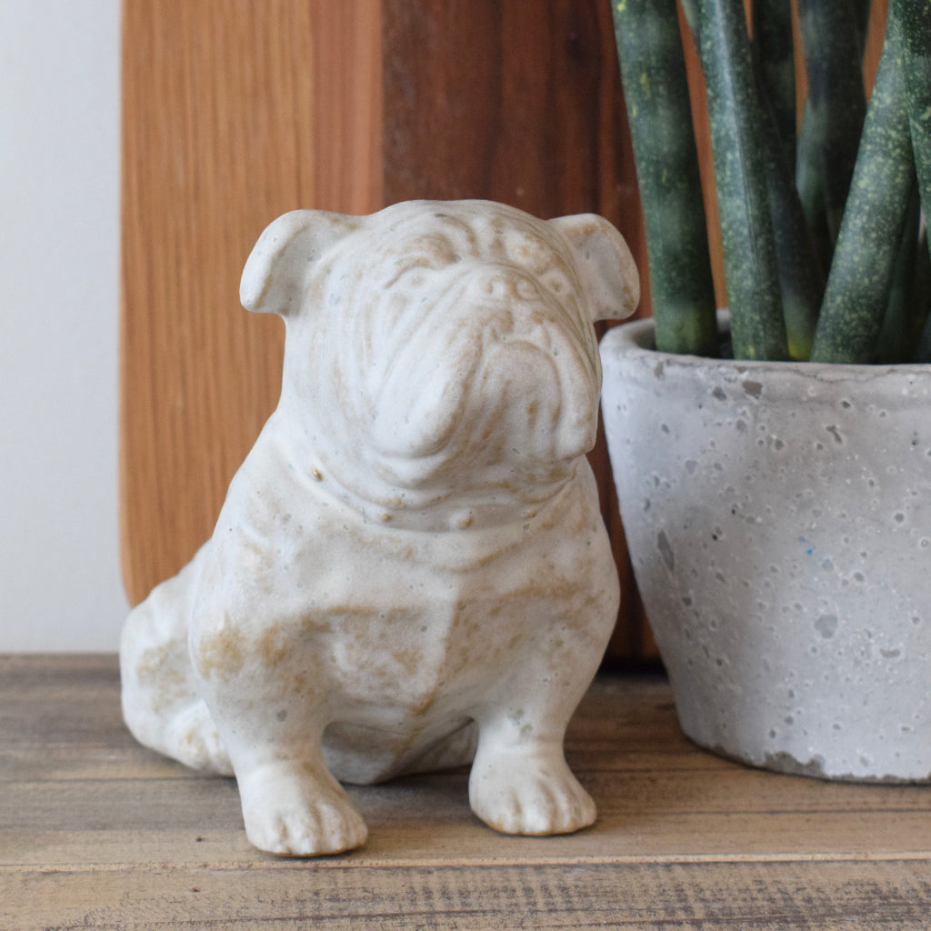 White Speckled Sitting Bulldog - TheMississippiGiftCompany.com