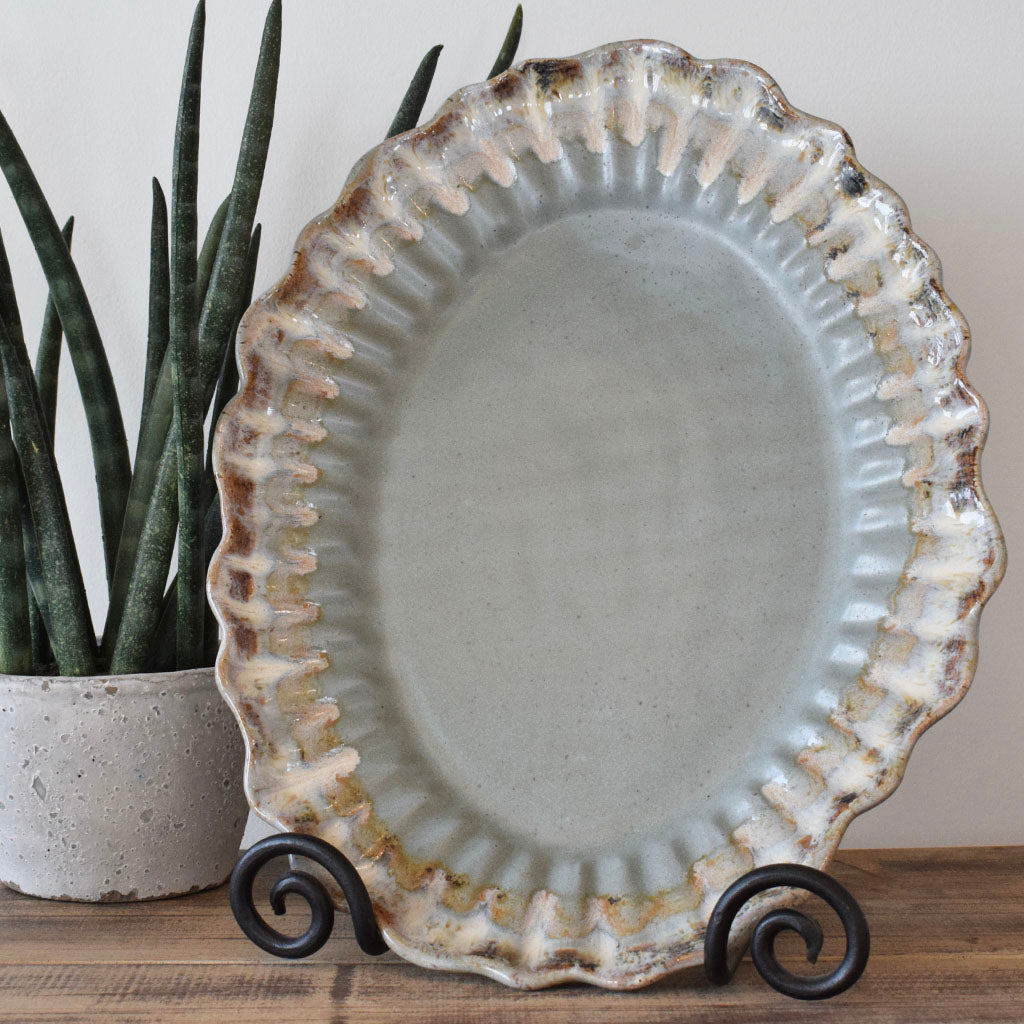 Scalloped Oval Platter 15" Peaceful - TheMississippiGiftCompany.com