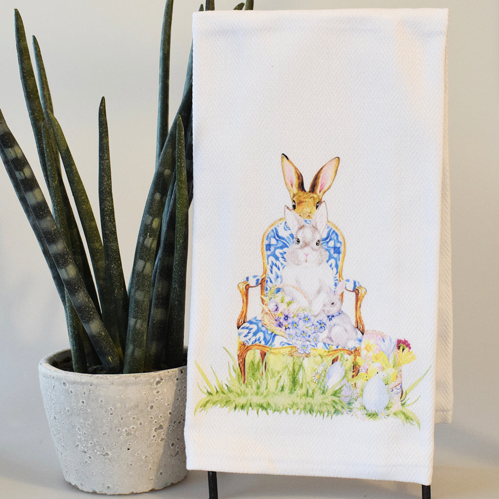Blue Chair with Bunnies Hand Towel - TheMississippiGiftCompany.com