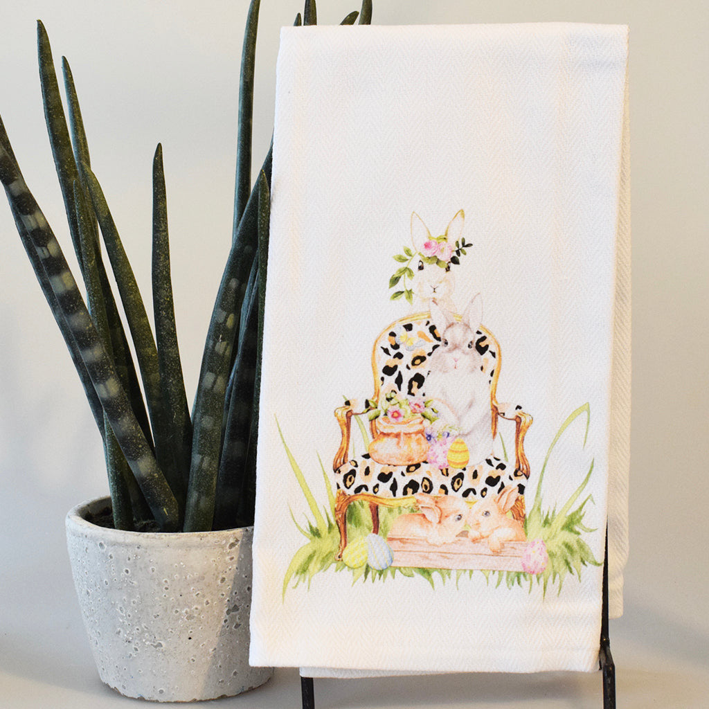 Cheetah Chair with Bunnies Hand Towel - TheMississippiGiftCompany.com