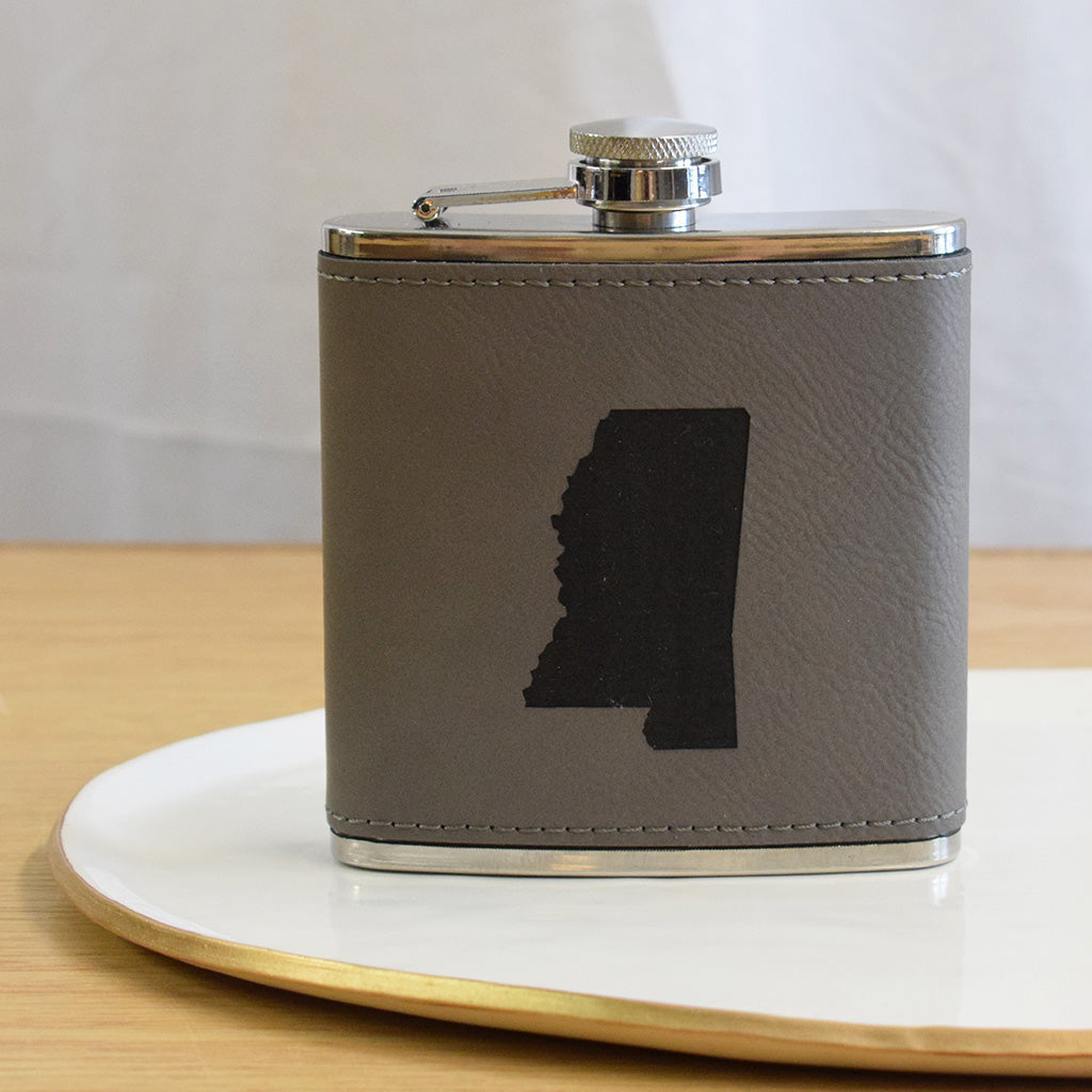 Mississippi Leather Flask - TheMississippiGiftCompany.com