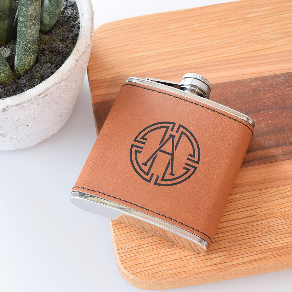 Initial Leather Flask - TheMississippiGiftCompany.com