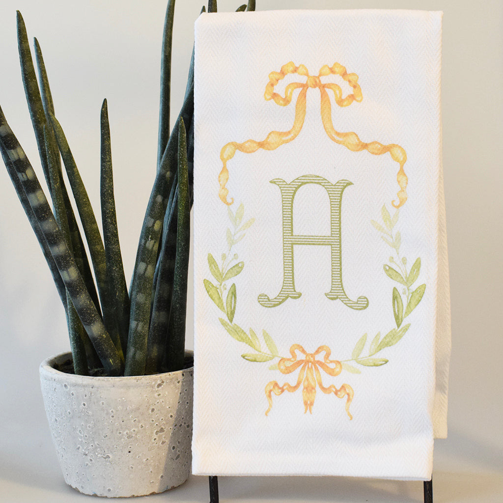 Green Romanesque Initial Hand Towel - TheMississippiGiftCompany.com
