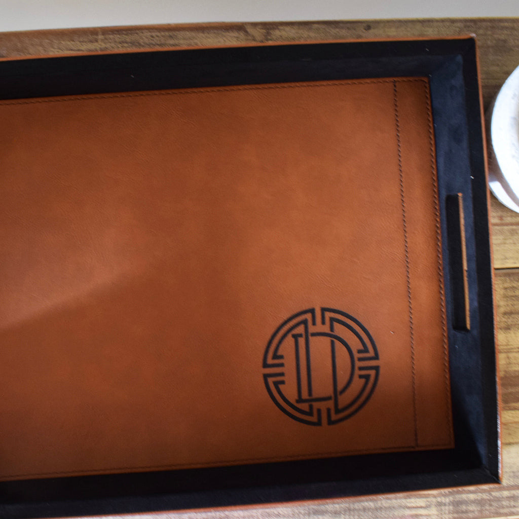 Leather Initial Large Tray - TheMississippiGiftCompany.com