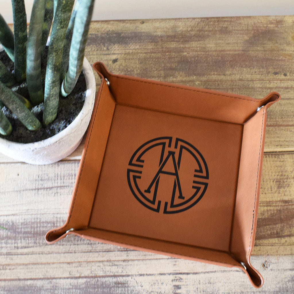Leather Initial 6x6 Tray - TheMississippiGiftCompany.com