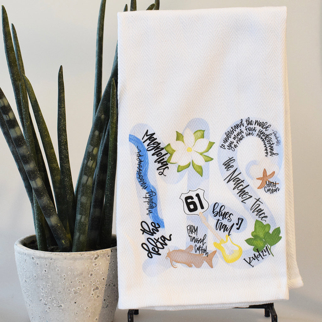 Mississippi with Icons Hand Towel - TheMississippiGiftCompany.com