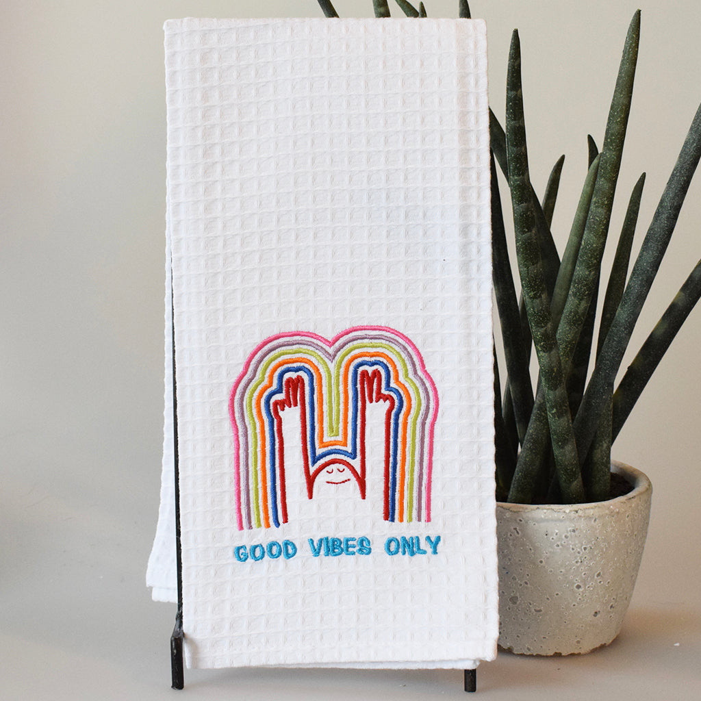 Waffle Weave Good Vibes Kitchen Towel - TheMississippiGiftCompany.com