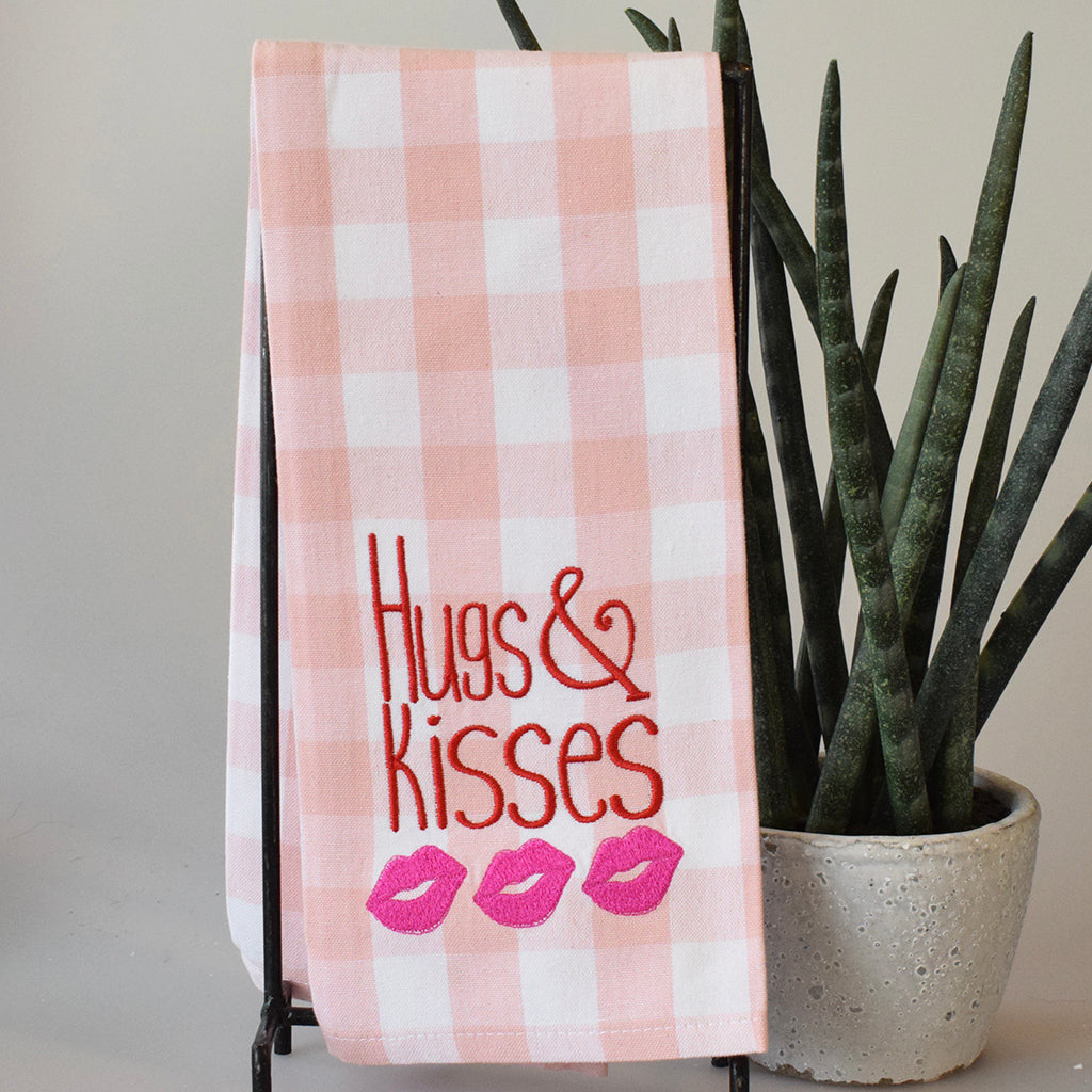 Pink Check Hugs and Kisses Towel - TheMississippiGiftCompany.com