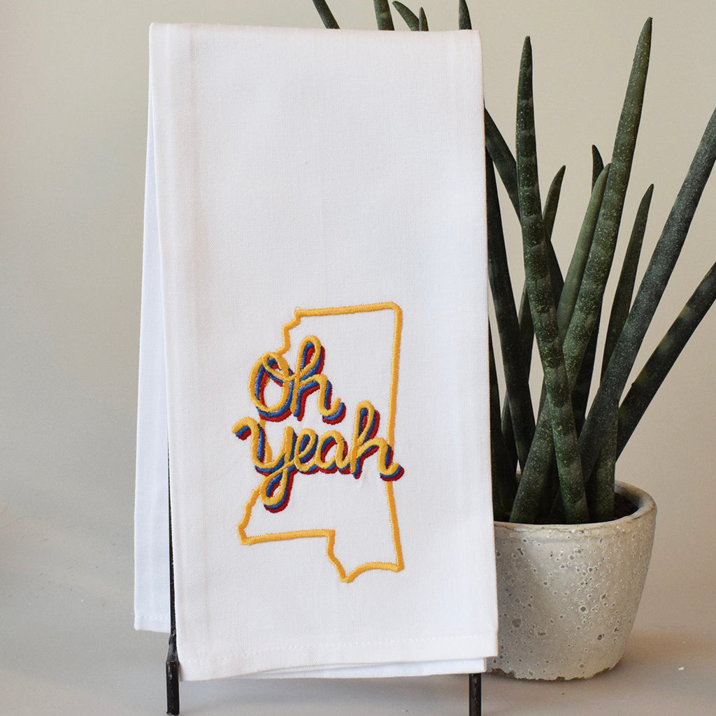 Oh Yeah Mississippi Outline Kitchen Towel - TheMississippiGiftCompany.com