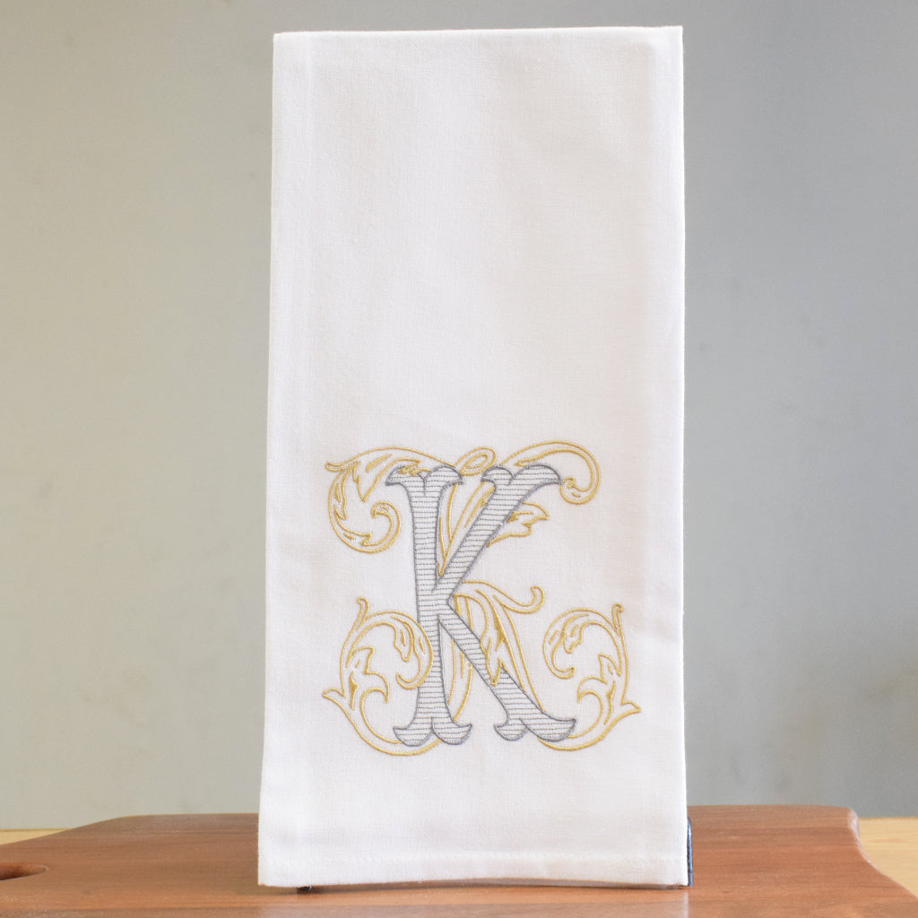 Vintage Vine Silver and Gold Initial Towel - TheMississippiGiftCompany.com
