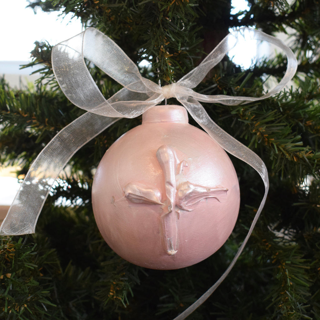 Haley Farris Round Cross Ornament-Pink - TheMississippiGiftCompany.com
