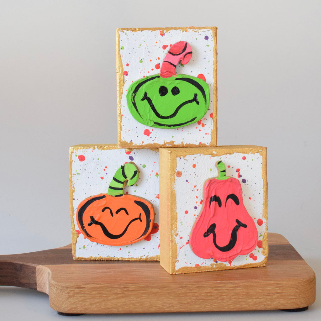 Funky Jack O'Lantern 4x4 Wooden Block-Lime - TheMississippiGiftCompany.com