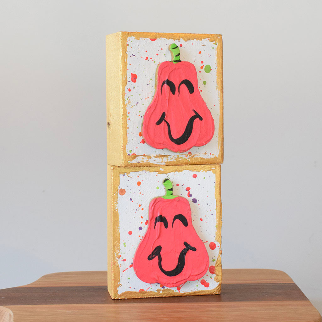 Funky Jack O'Lantern 4x4 Wooden Block-Pink - TheMississippiGiftCompany.com
