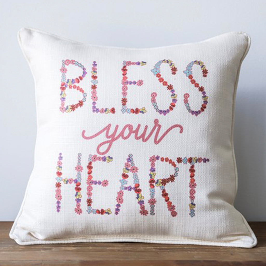 Bless Your Heart Floral Square Pillow - TheMississippiGiftCompany.com
